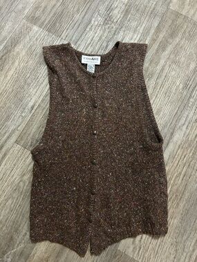 Vintage angora, linen, and silk button up vest